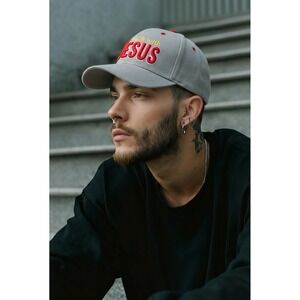 Santo Cap Walk with JESUS Gray Baseball Hat Mens Christian Religious Embroidered